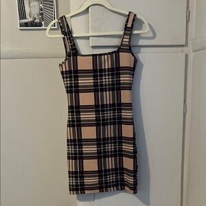Black and Tan Plaid Mini Dress (Small)